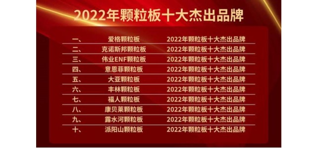 偉業ENF顆粒板入選“2022年顆粒板十大杰出品牌”